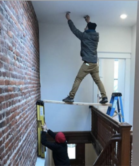 Workplace hazard identification scenario showing multiple safety risks